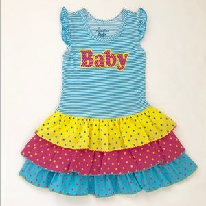 Beautiful Baby Girl Stripes and Dots Ruffles Dress